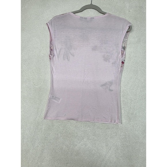 Ted Baker Blouse Womens 1 Pink Floral Cap Sleeve Jersey Top Portugal Lightweight - Picture 8 of 13